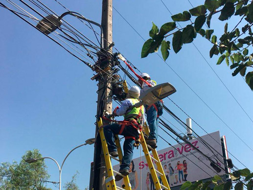 Equipo trabajando en postes